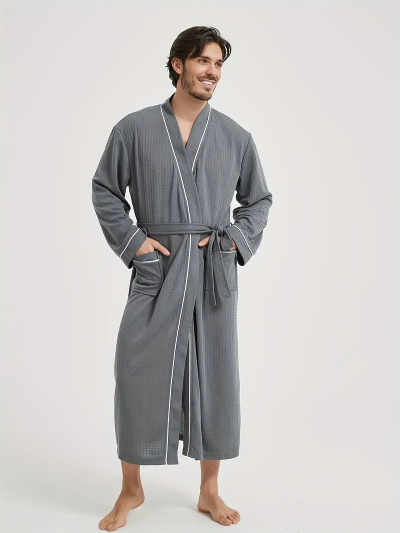 Grey Waffle-Weave Bathrobe