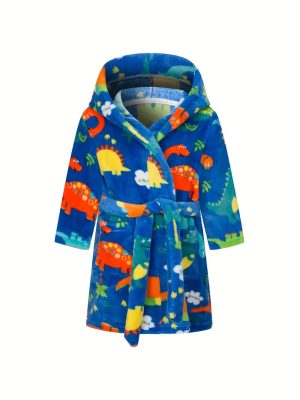 Children's Terry Cloth Bathrobe with Dinosaur Pattern