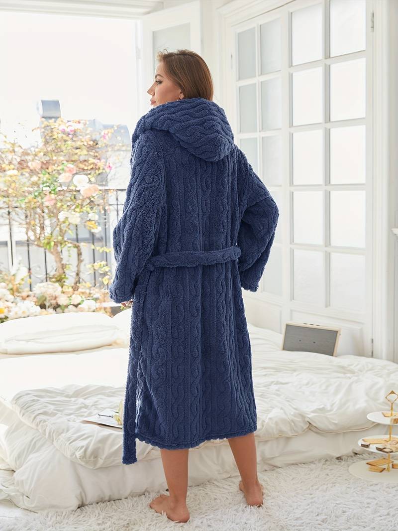 Warm Fleece Bathrobe with Hood
