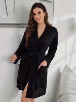 Black Waffle-Weave Bathrobe