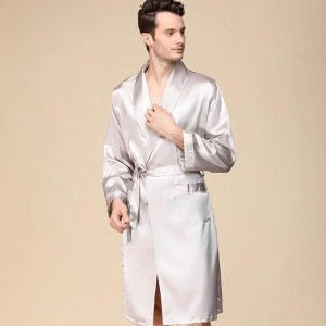 Men's White Satin Robe