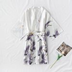 Women's White Satin Robe with Bird Print