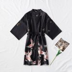 Satin robe with bird print