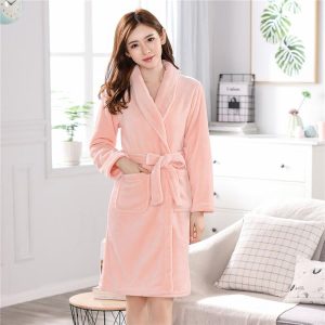 Salmon-colored plush bathrobe