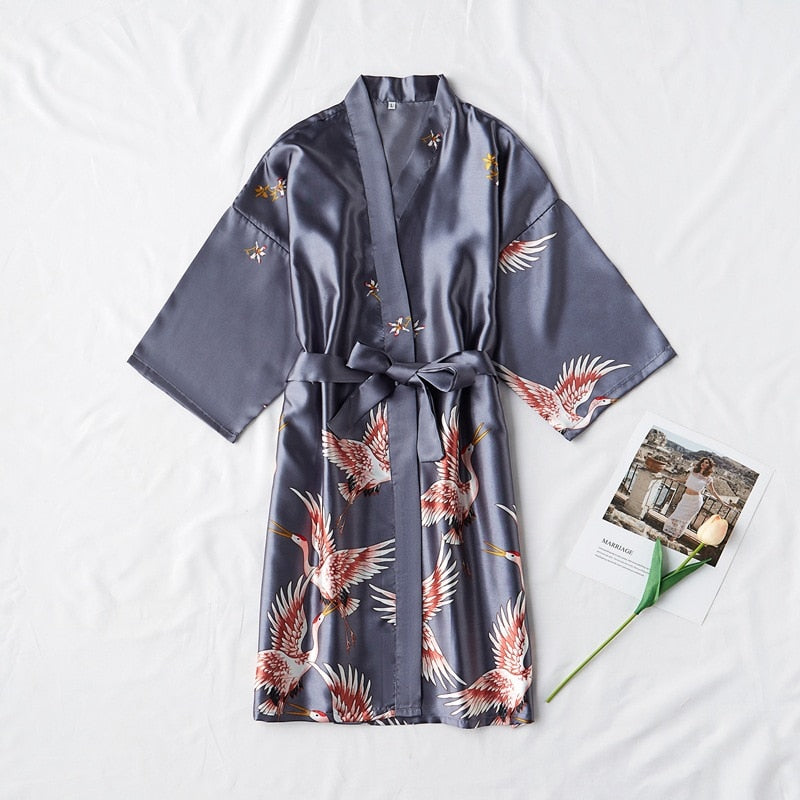 Women's Silver Satin Robe