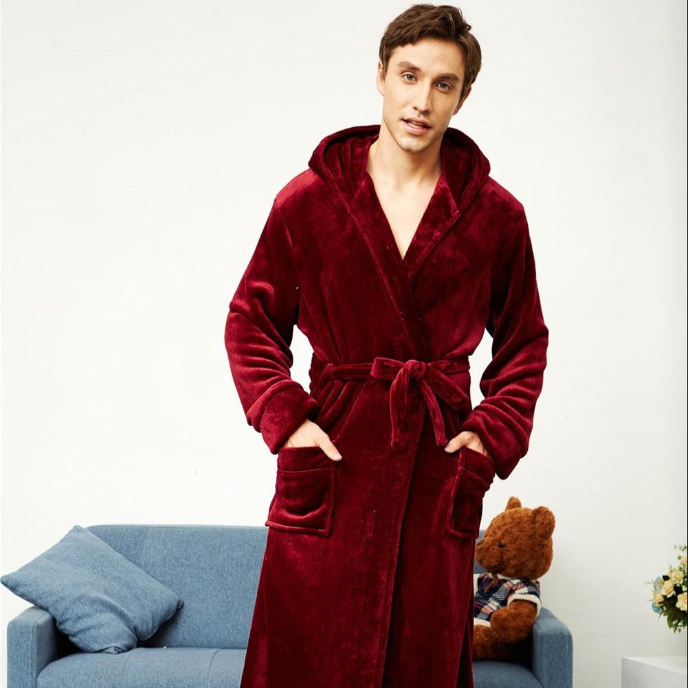 Men's Burgundy Bathrobe - Image 2