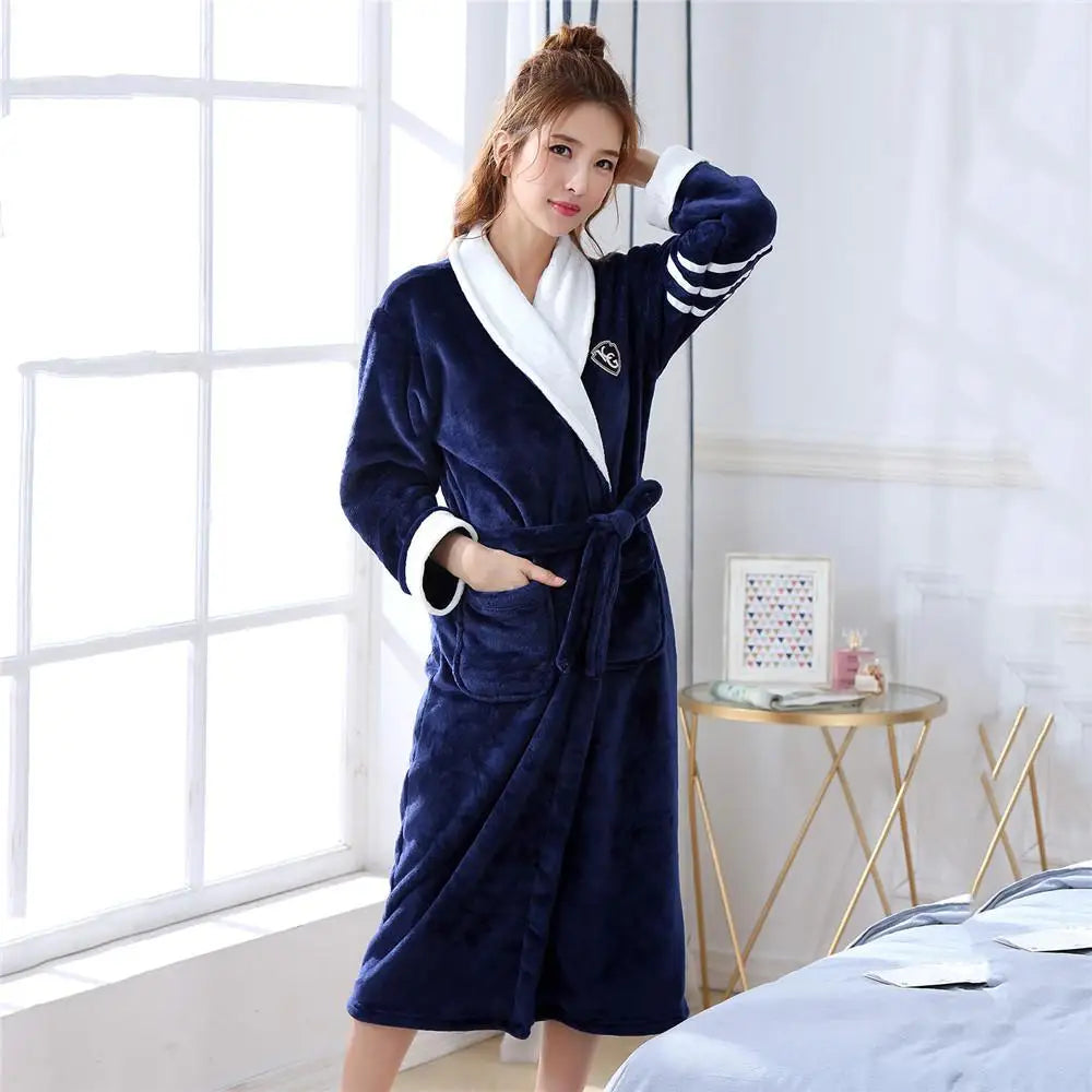 Women's Navy Blue Fleece Robe - Image 2
