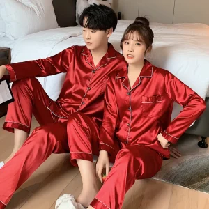 Sleepwear Pajamas Couple Set Long Button-Down