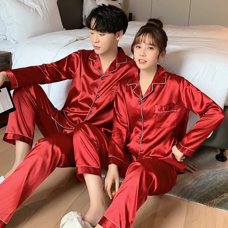 Sleepwear Pajamas Couple Set Long Button-Down