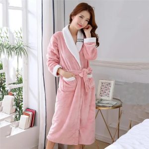 Women's Pink Fleece Bathrobe