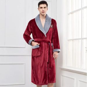 Men's Burgundy Fleece Robe