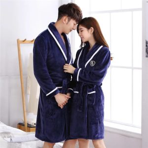 Women's Navy Blue Fleece Bathrobe