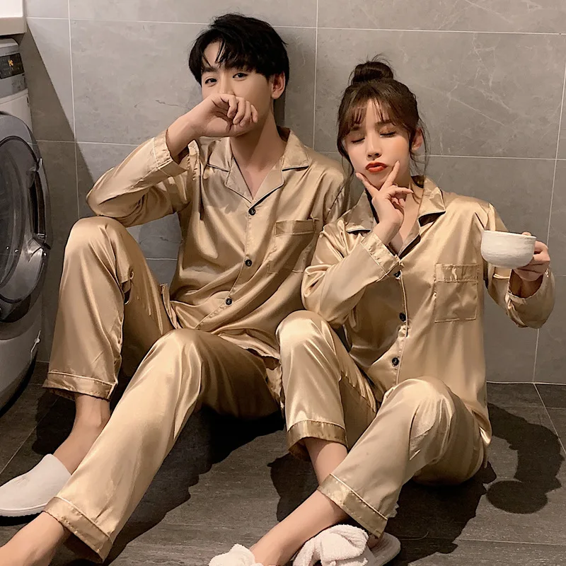 Sleepwear Pajamas Couple Set Long Button-Down - Image 6