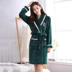 Women's Dark Green Fleece Bathrobe