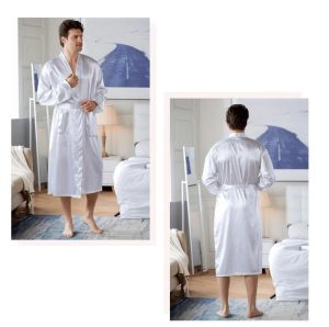 Men's Solid White Satin Robe