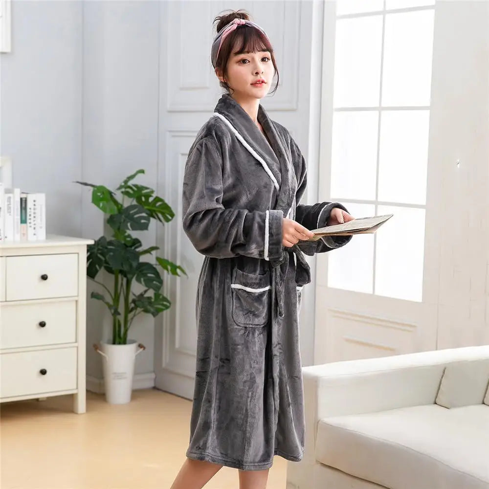 Women's Grey Fleece Bathrobe