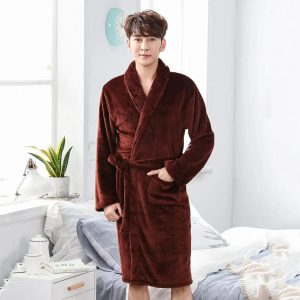Men's Brown Fleece Bathrobe