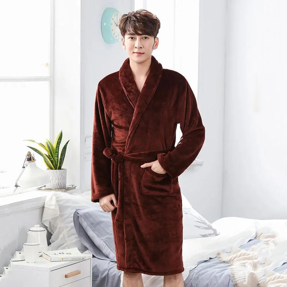 Men's Brown Fleece Bathrobe