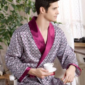 Men's Purple Patterned Satin Robe