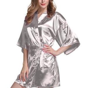Lightweight Silver Satin Robe for Women