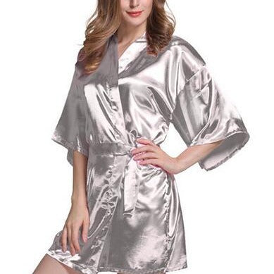 Lightweight Silver Satin Robe for Women