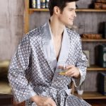 Men's Silver Satin Robe with Pattern