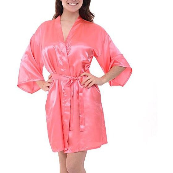 Women's Salmon Satin Robe