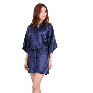 Women's Navy Blue Satin Robe