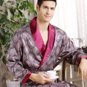 Men's Burgundy Satin Robe