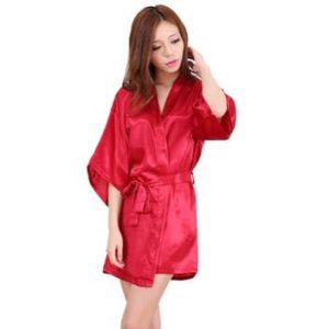 Women's Short Red Satin Robe