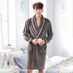 Men's grey-brown fleece bathrobe