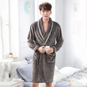 Men's grey-brown fleece bathrobe