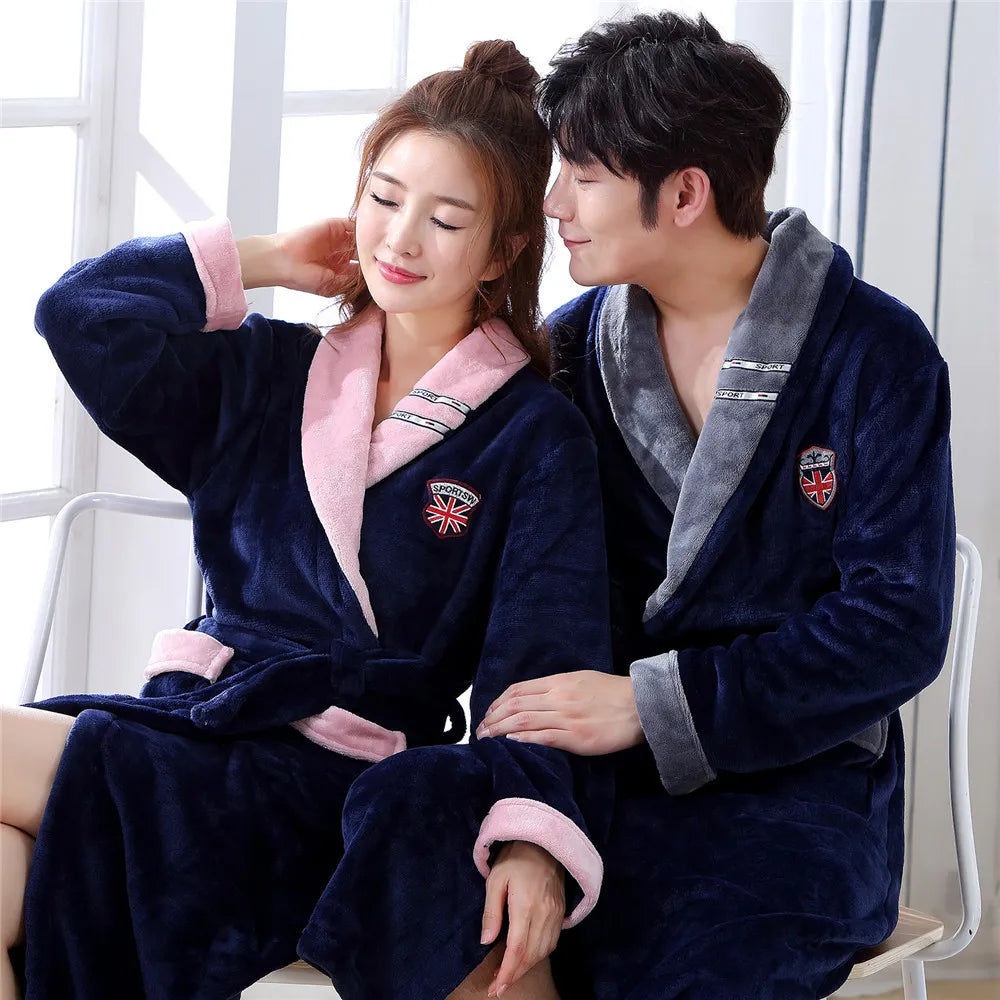 Women's Blue and Pink Fleece Bathrobe