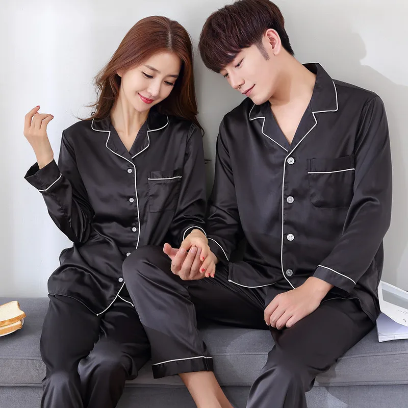 Sleepwear Pajamas Couple Set Long Button-Down - Image 3
