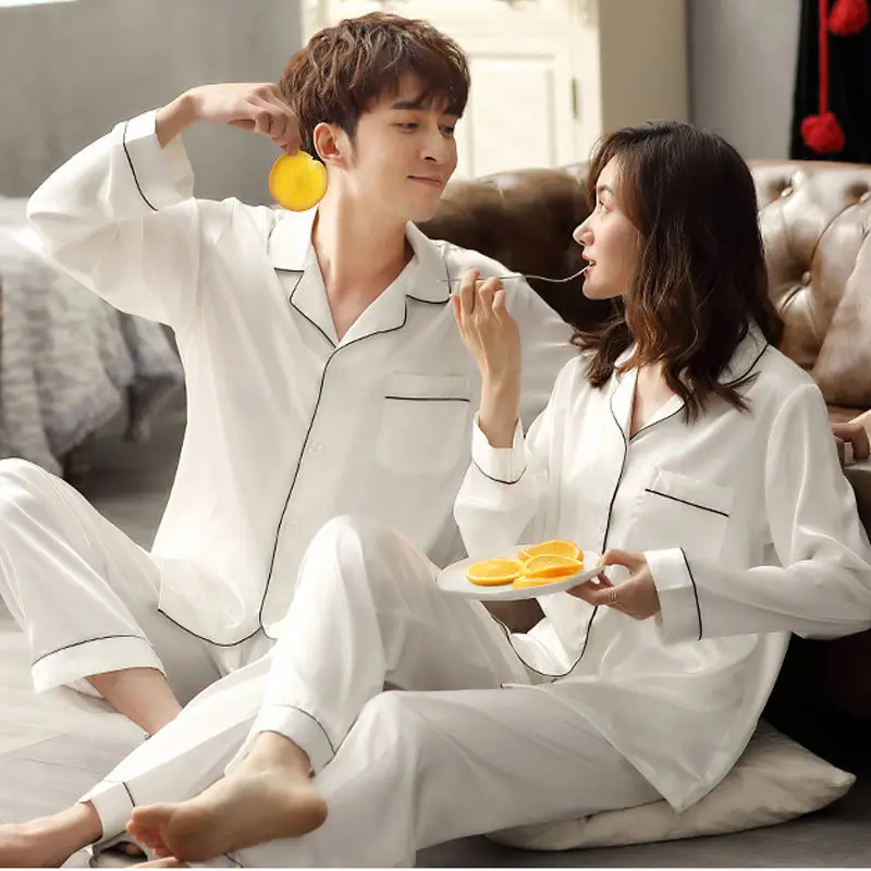 Sleepwear Pajamas Couple Set Long Button-Down - Image 4