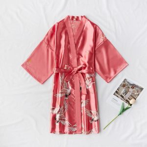 Women's Salmon-Colored Satin Robe