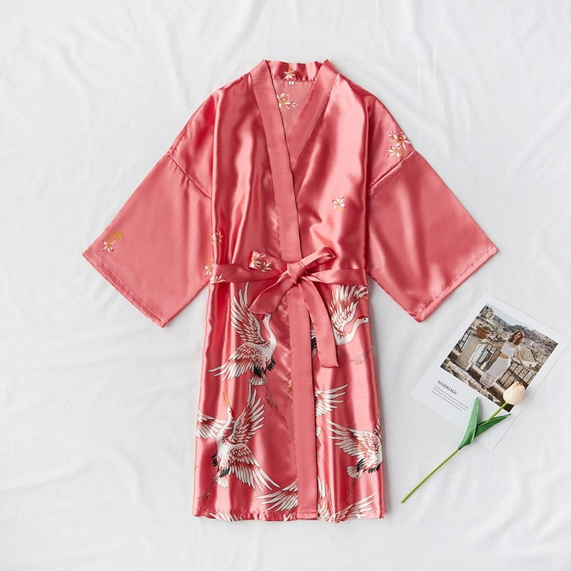 Women's Salmon-Colored Satin Robe