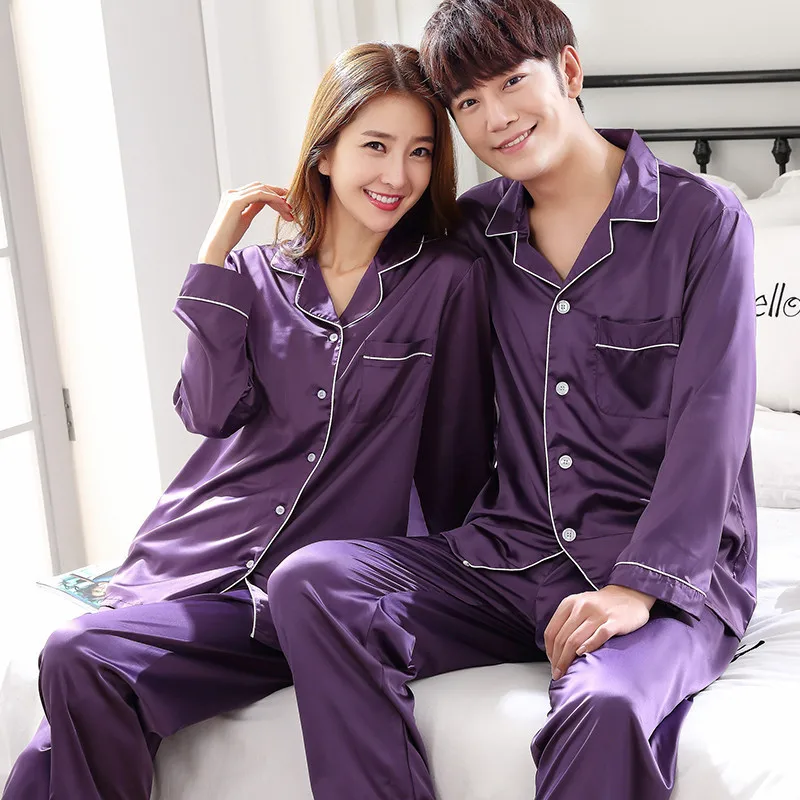 Sleepwear Pajamas Couple Set Long Button-Down - Image 5