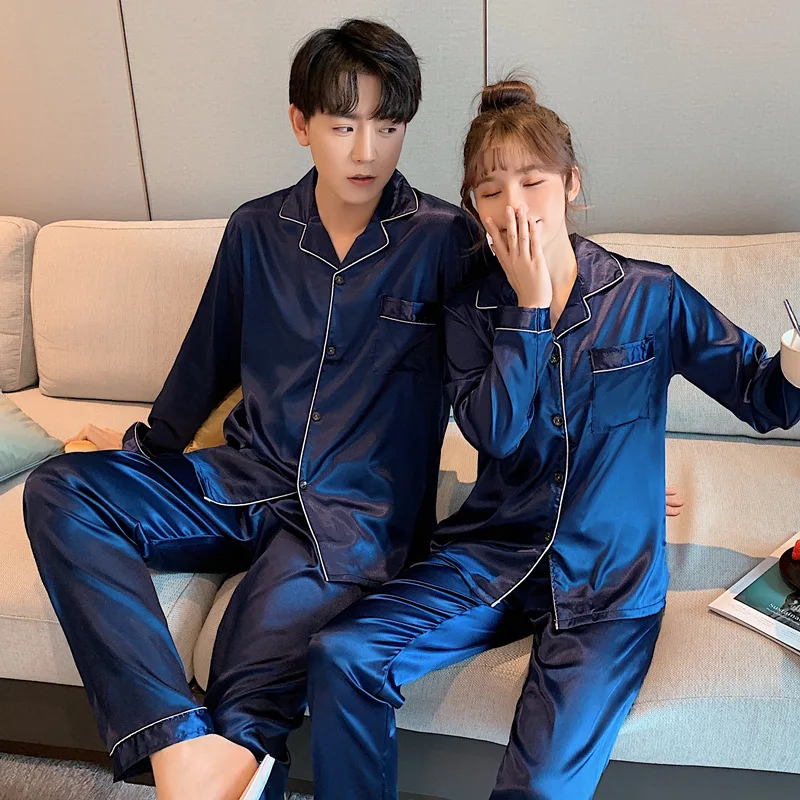 Sleepwear Pajamas Couple Set Long Button-Down - Image 2