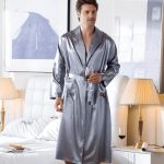 Men's grey satin pajama robe