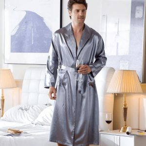 Men's grey satin pajama robe