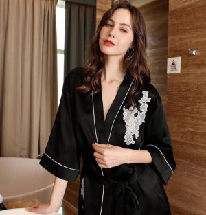 Luxury Black Silk Kimono