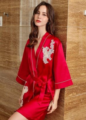 Luxury Red Silk Kimono