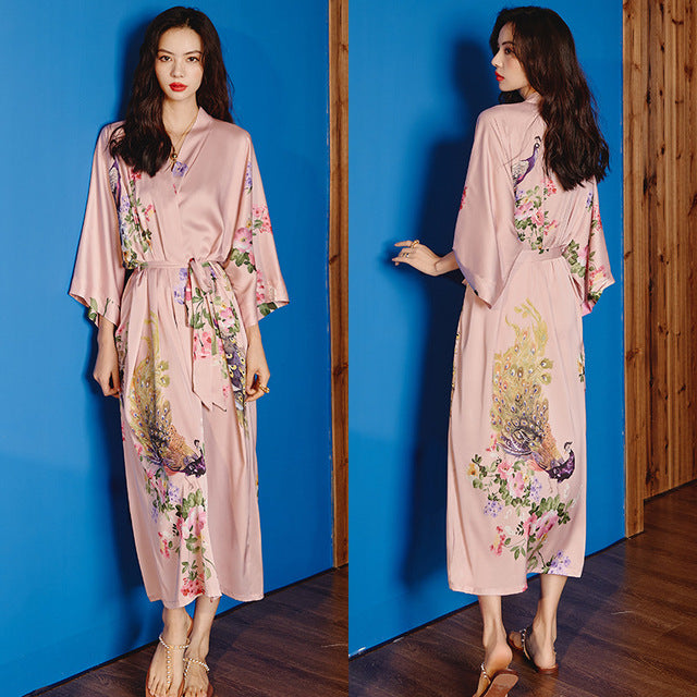 Pink Floral Satin Robe