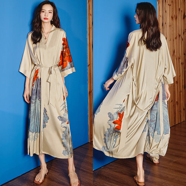 Light khaki satin robe