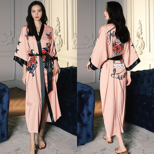 Women's Vintage Pink Satin Robe - Image 2