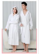Women's White Hooded Bathrobe