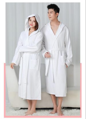 Women's White Hooded Bathrobe