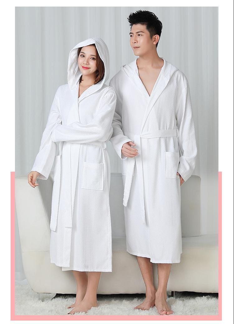 Women's White Hooded Bathrobe