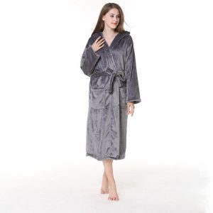 Women's Grey Hooded Bathrobe